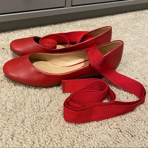 Topshop - Lace Up Ballet Flats - Red - Size 37